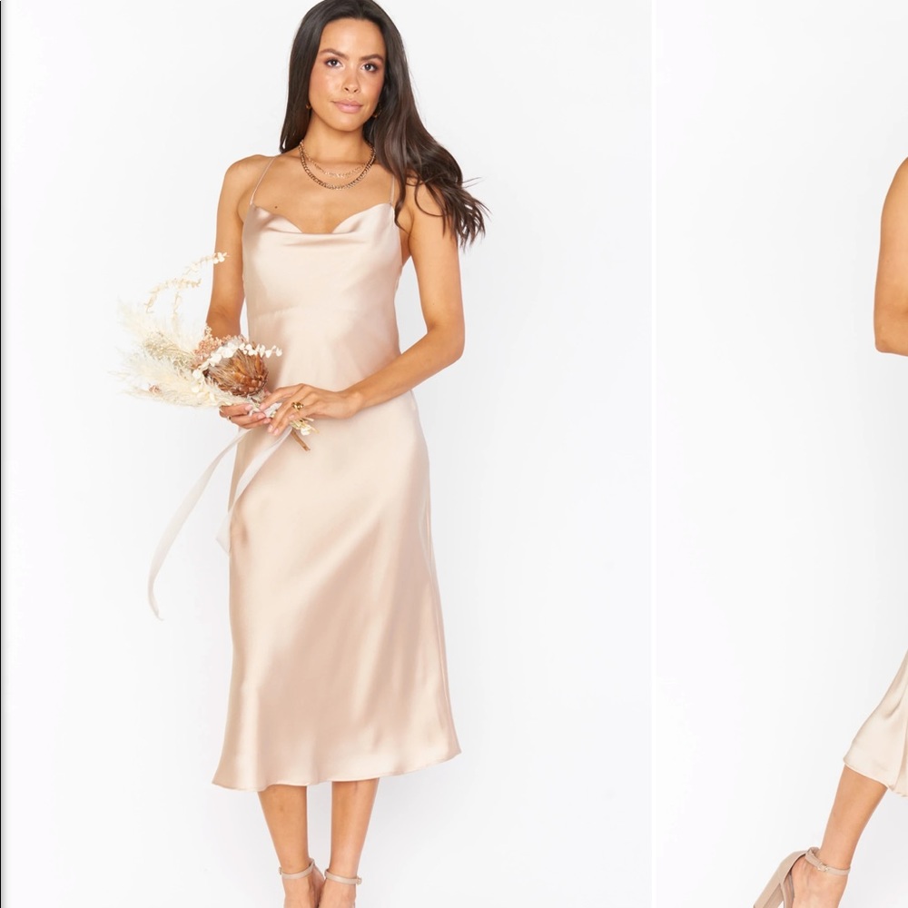 Show me your mumu Verona cowl champagne dress
